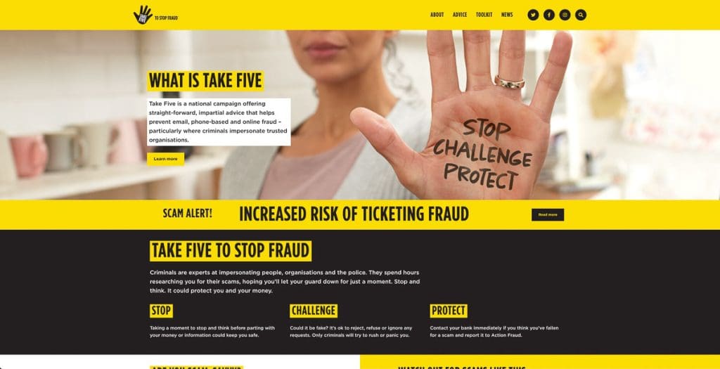 Take Five to Stop Fraud, website homepage