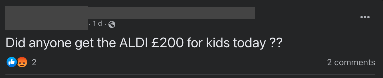 ALDI £200 for kids Facebook scam