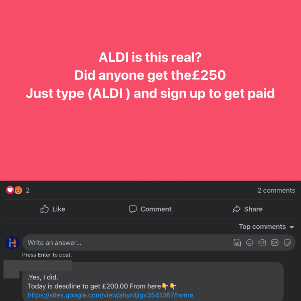 ALDI Facebook phishing scam